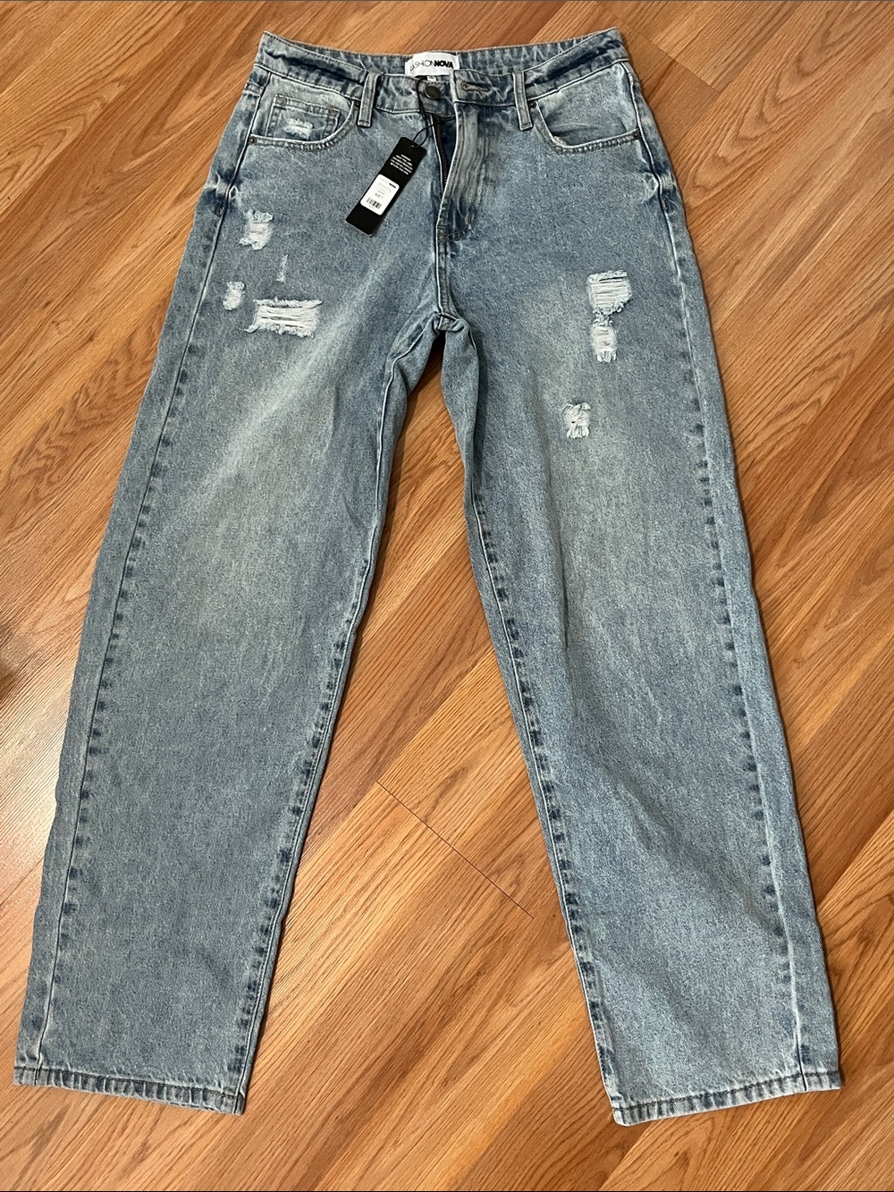 Fashion Nova Light Wash Distressed Straight Jeans